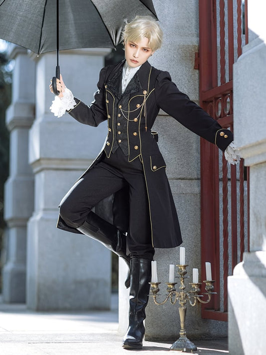Gold-Trimming Straight-Leg Ouji Lolita Pants Black with