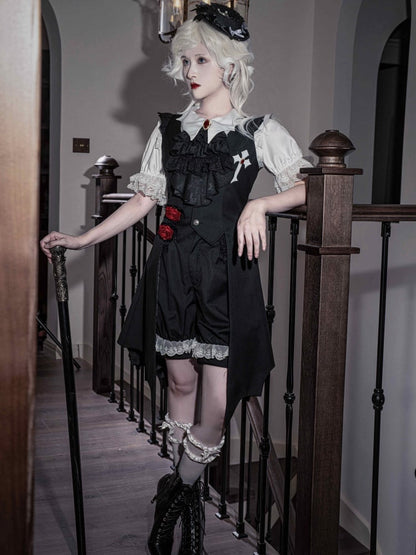 Gilet long en forme d'ailes de chauve-souris gothiques Lolita Ouji noir