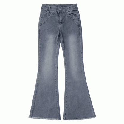 Blue Raw Hem Flared Jeans