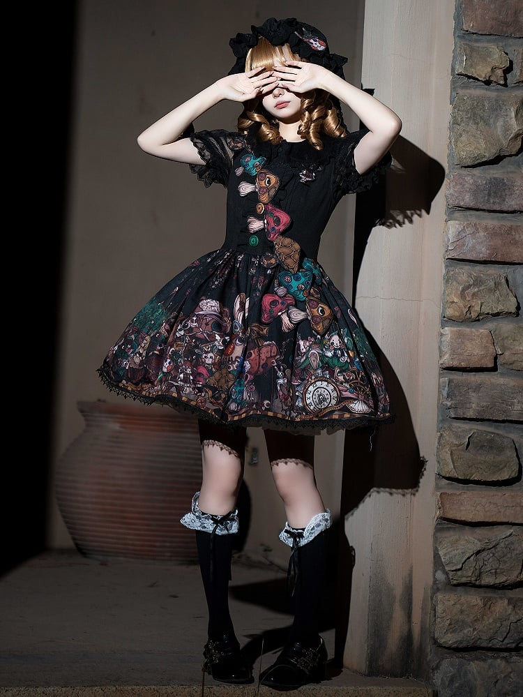 Black Square Neckline Dark Rabbit Kingdom Lolita JSK Set