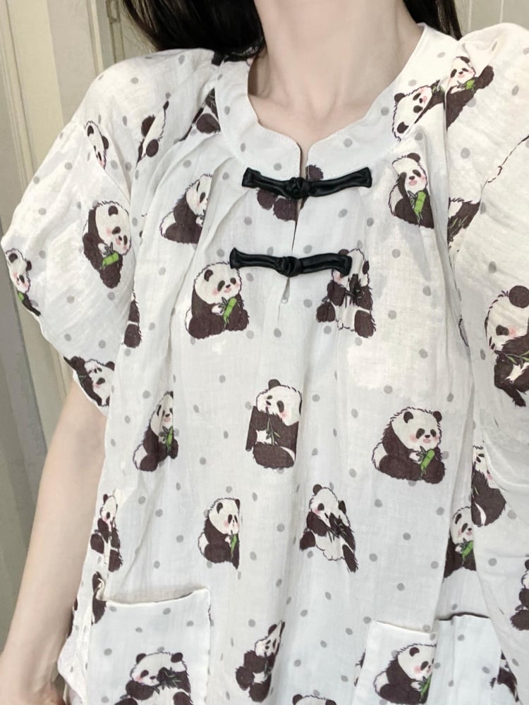 White Panda and Polka-dot Pajama Set