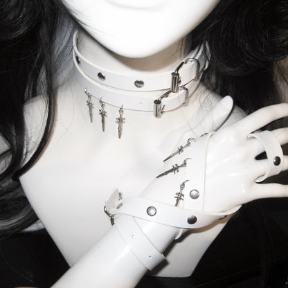 White Stud Sword Pendant Punk Choker