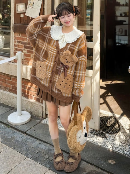 Apricot Peter Pan Collar Balloon Sleeves Lace Blouse