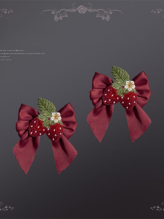 Hairclips Lolita Red Strawberry Bow Cottagecore Wine Country