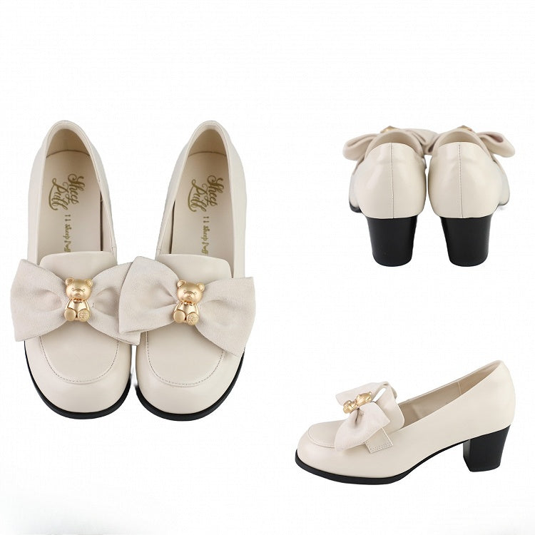 Top Loafers Schleife bei Beige Verzierter Bär