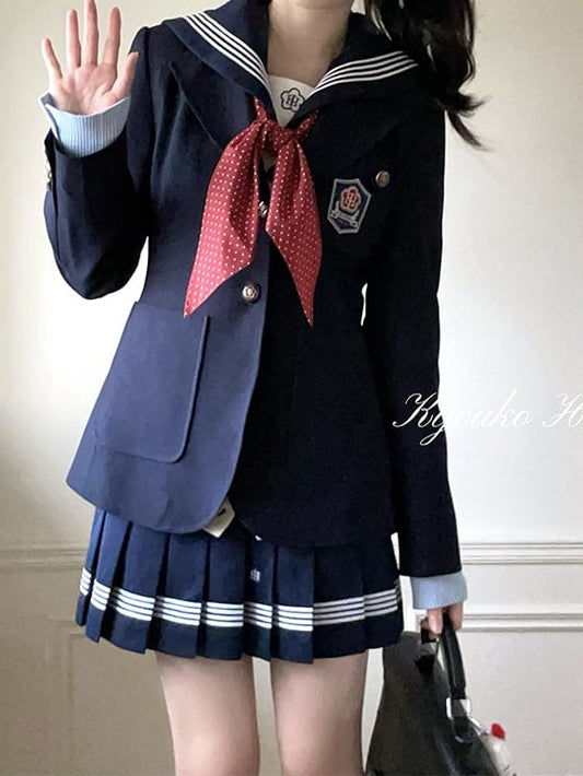 JK Uniform Blazer Navy Blue Notched Collar Preppy