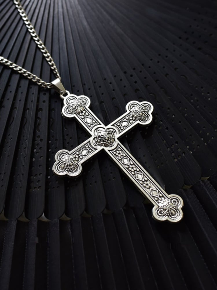 Gothic Silver Cross Pendant Necklace