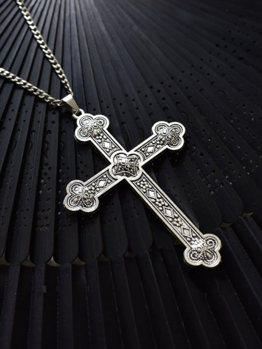 Gothic Silver Cross Pendant Necklace