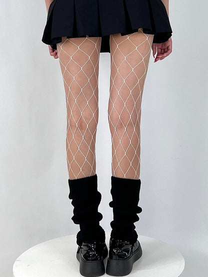 Schwarz/Weiße Y2K-Netzstrumpfhose in großer Version