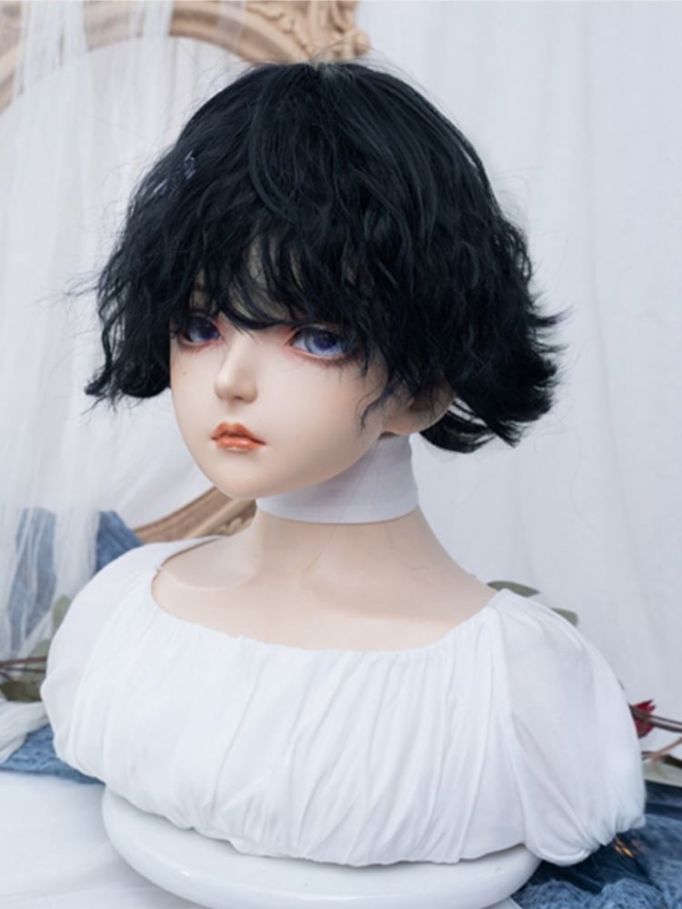 Black Blue Curly Ouji Short Wig