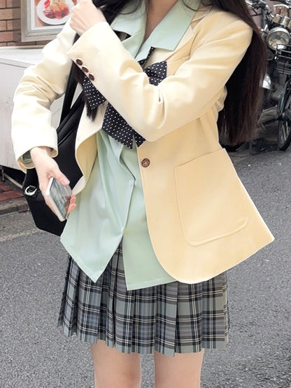 Style Collar Beige/Purple/Pink Uniform JK Blazer Preppy Notched
