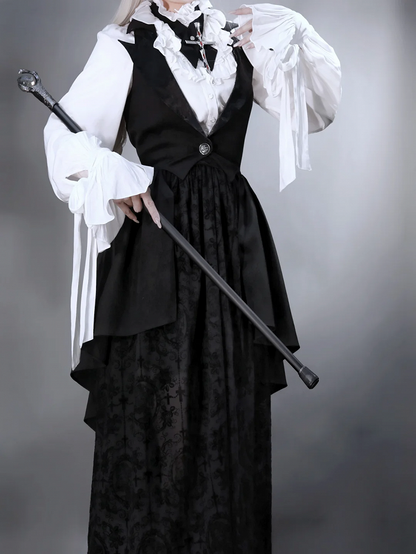 Lolita Shirt Full Black and White Gothic Skirt Waistcoat Set Long Sleeves Elegant + -