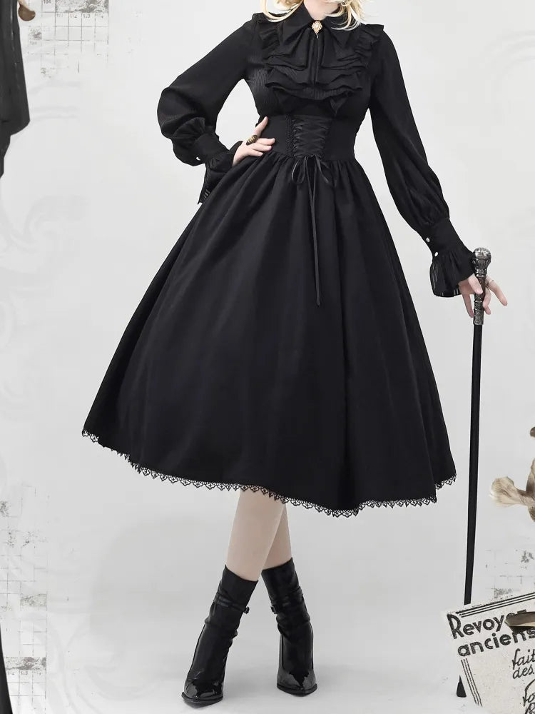 Black Boned Lolita Elegant Belt High Reversible Corset Skirt Waist