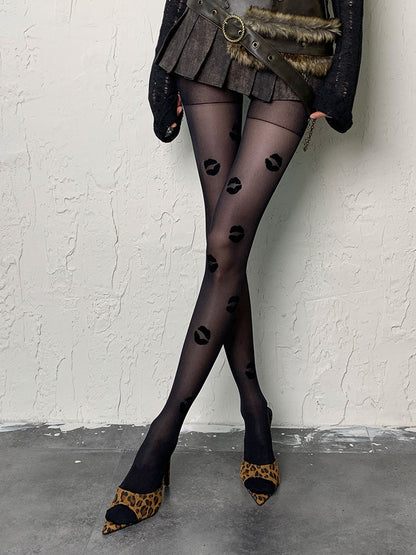 Black/Red Gothic Lips Tights