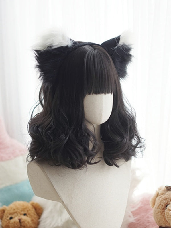 Black/Brown/Pink Above Bust Length  Wig With Full Bangs