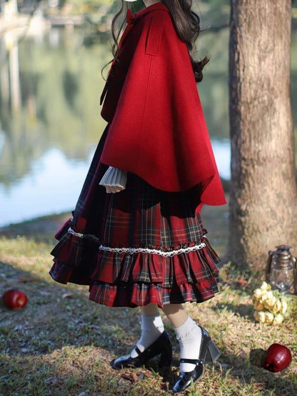 Red Scalloped Edge Trim Cape with Bow Tie