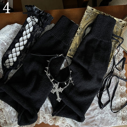 Warmers/Lace Leg Chain Hollowed-out Overknee Black Stockings/Leg