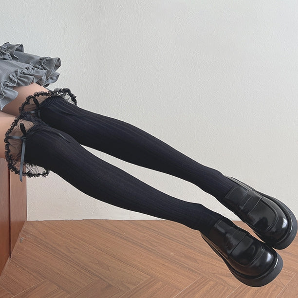 White/Black Trim Over-Knee Lolita Lace Stockings