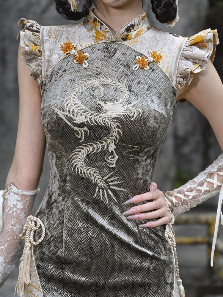 Dragon Embroidery Goth Qipao Dress