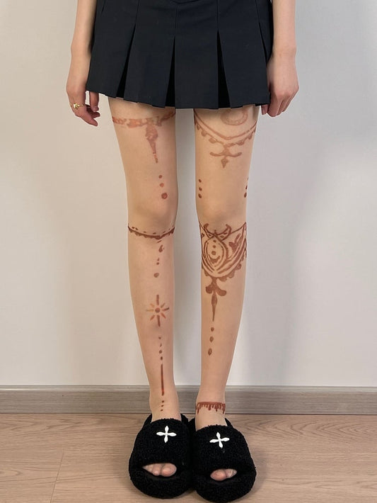 Tattoo Design Y2K Nude Tights Print