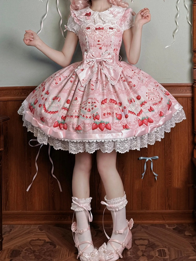Peter Sleeves Decorated Collar Pan Puff Blouse Bows White Pink