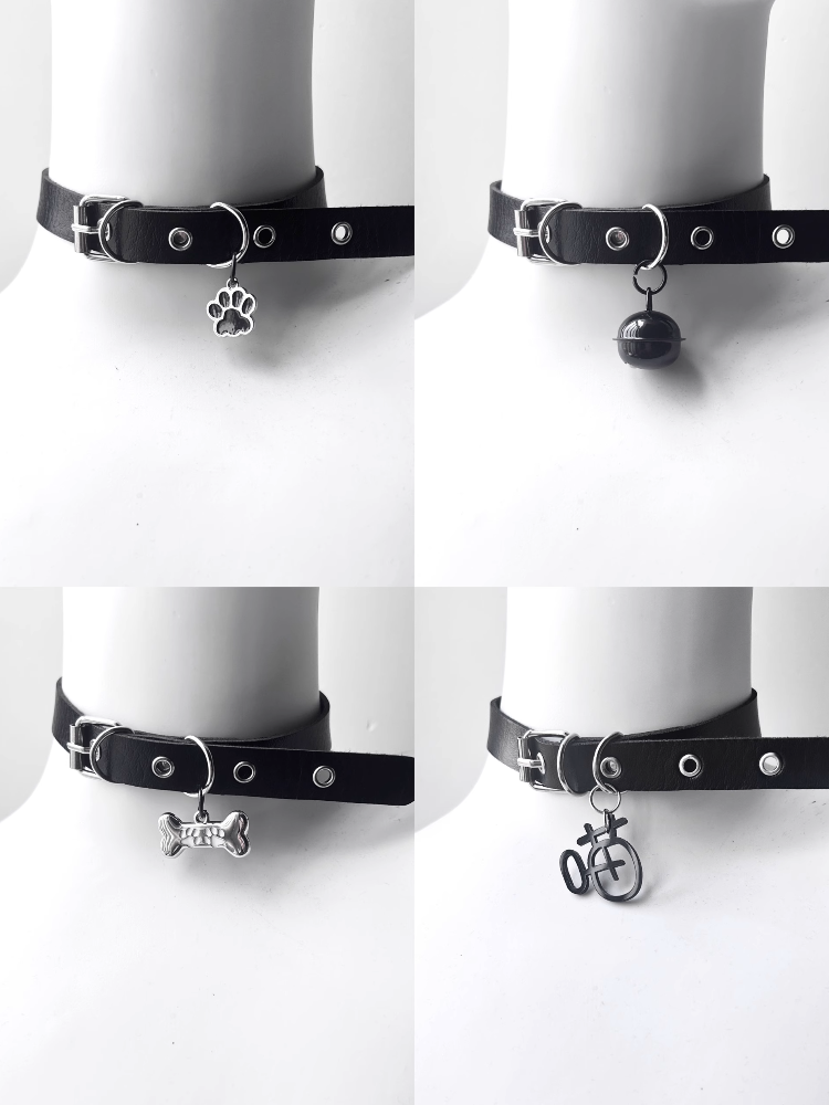 Black Bone/Bell/Cat Paw Pendant Buckle Choker