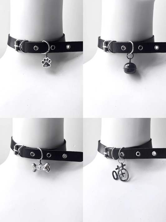 Black Bone/Bell/Cat Paw Pendant Buckle Choker