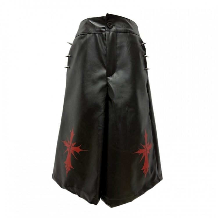 Cross Y2K Red Black PU Studded Glamorous Pattern Wide-Leg Pants