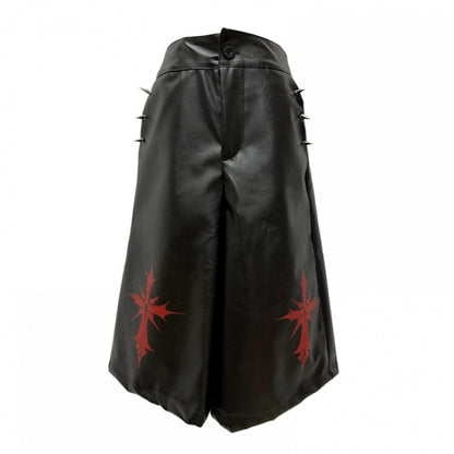 Cross Y2K Red Black PU Studded Glamorous Pattern Wide-Leg Pants