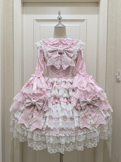 Big Bead Pink Skirt Bows Chain Dress Tiered Hanayome Lolita Decoration