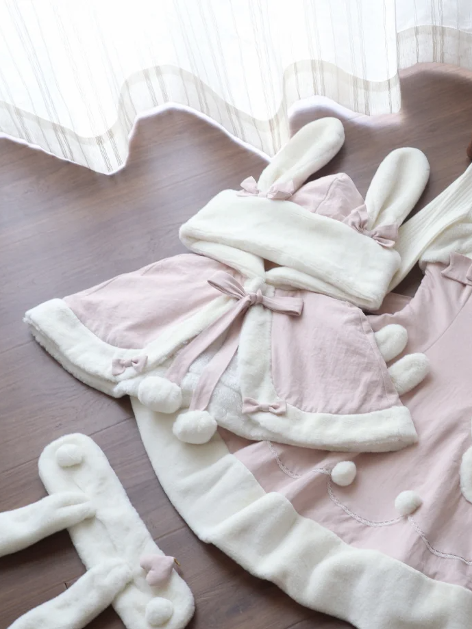 Pink Bunny Ears Hooded Cape