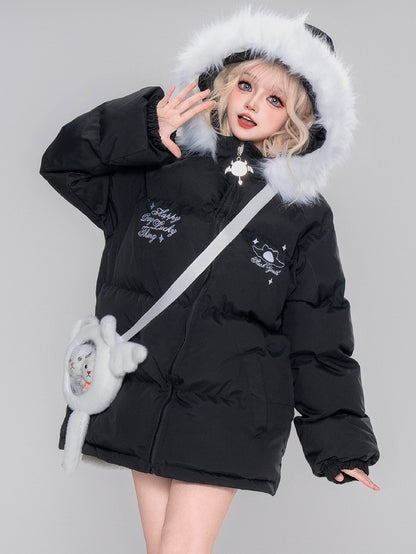 Black/Red Little Devil Hooded Puffer Jacket with Free Ita Bag