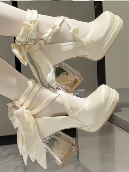 Camellia Platform Heel Heels High Elegant White Block Flower