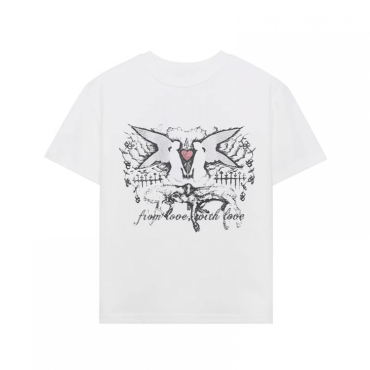 Weißes, eng anliegendes Vintage-T-Shirt mit Rundhalsausschnitt und Y2K-Print