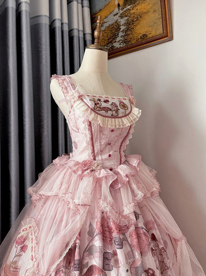 Pink Bunny Basque Waist Mushroom Skirt Princess and Jumper Lolita Print