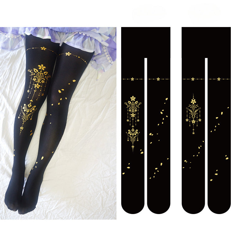 Collants à motif Sakura noir/blanc