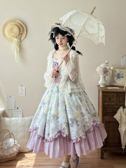 Hemline Gingham Dress Blueberry Lolita and Ice Cream Purple Print