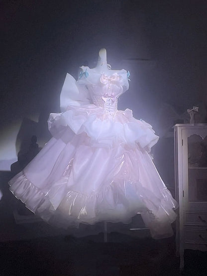 Hime Strapless Lolita Big Waist Bow Dress Neckline Sweet Corset Pink