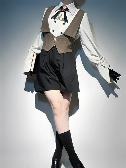 Brown Foldover Collar Ouji Fashion Waistcoat