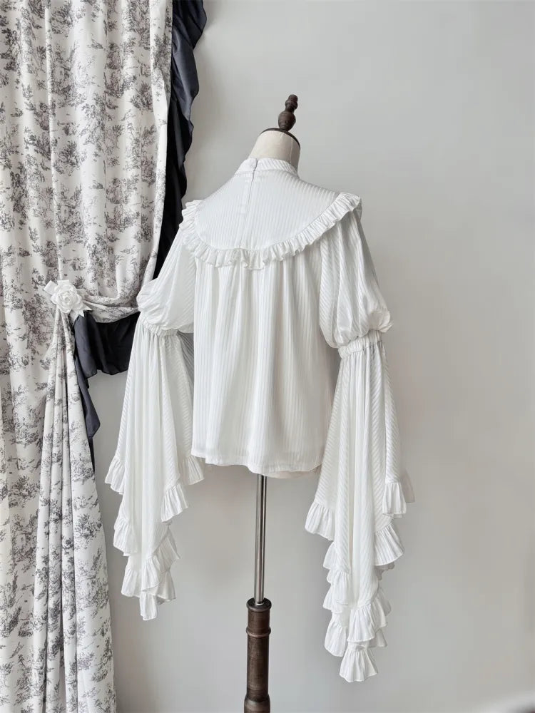 Blouse White Flounce Gothic Sleeves Bell Trim