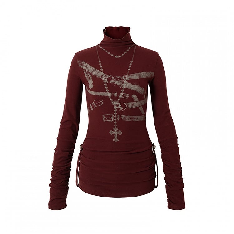 Khaki/Dark Red Reversible High-Neck Top