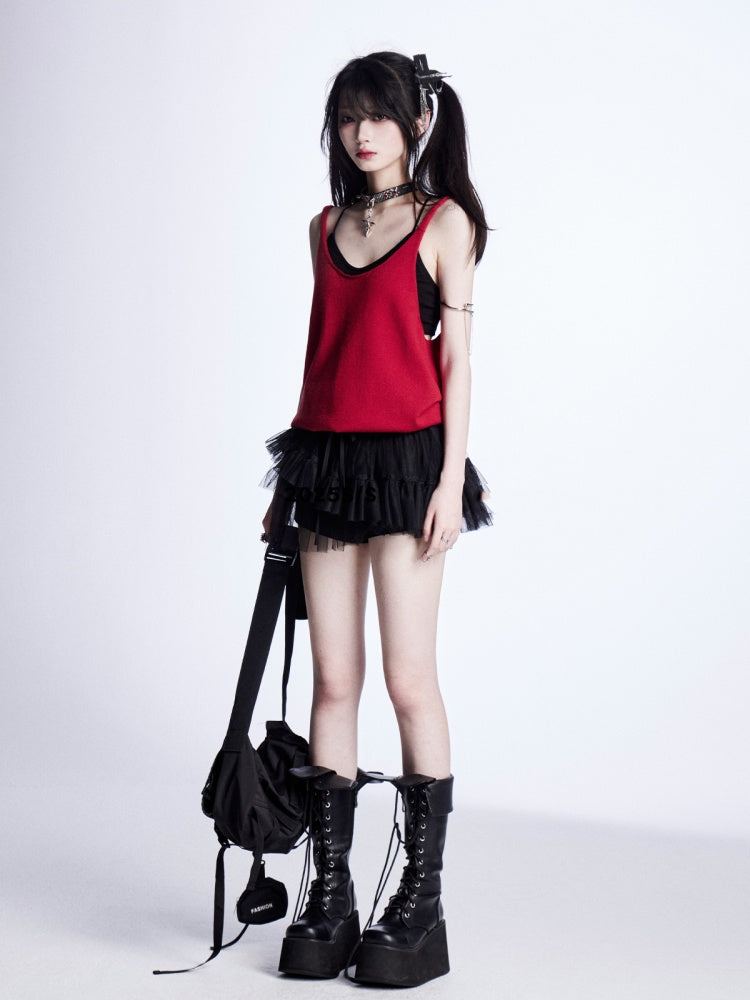 Red/Gray Glamorous Top Backless Knitted Tank