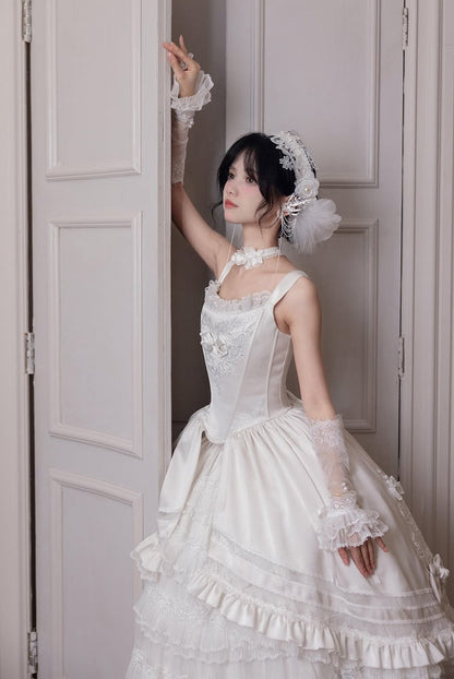 Rosette White Elegant Wedding Hanayome Lolita Jumper Skirt + Underskirt