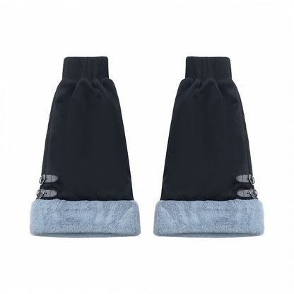 Blue&Black Plush Trim Leg Warmers with Buckle