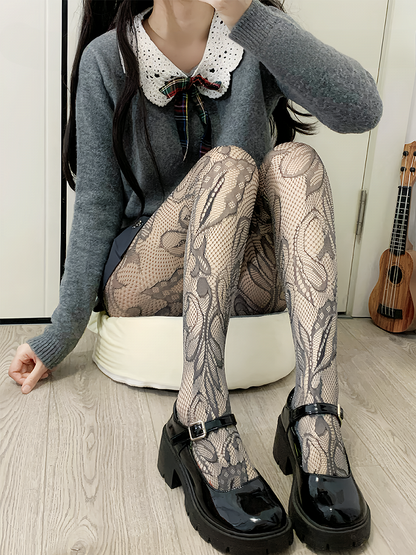 Black Y2K Asymmetrical Hollow-out Tights