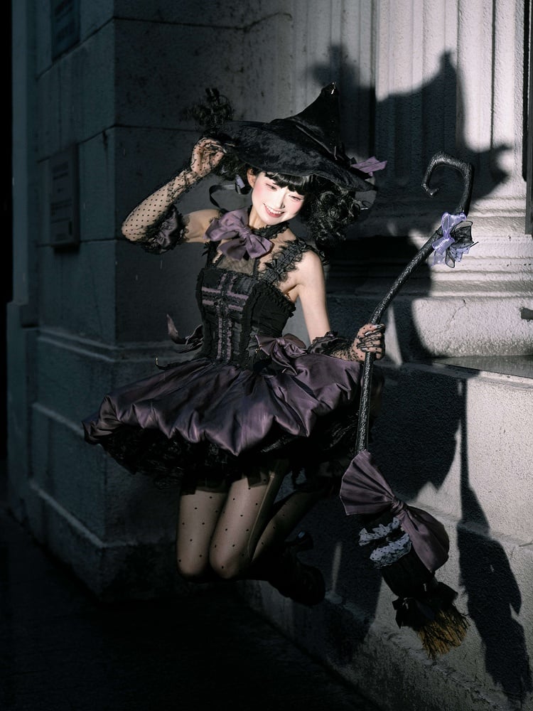 Black and Purple Bat Wings Back Bubble Skirt