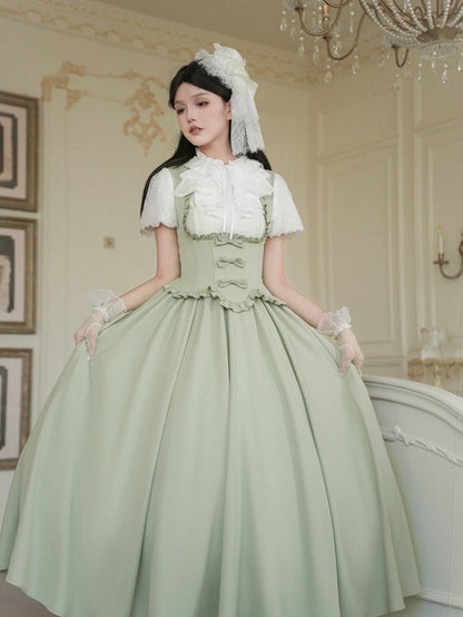 Ruffle Trimming Jumper Edge Green Bust Scalloped Elegant Skirt Dress Lolita Under Classic