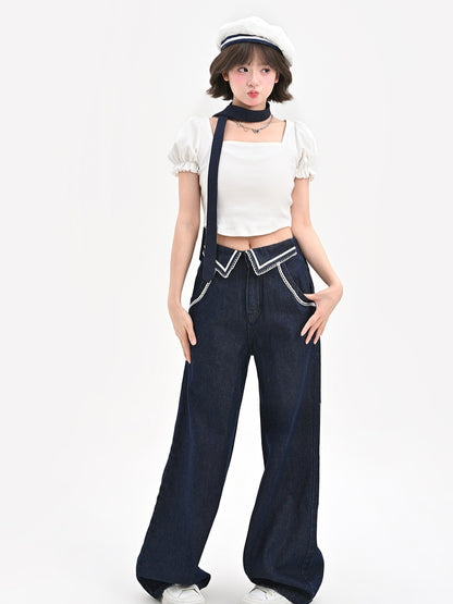 Wide-Leg Jeans Navycore Denim Waist Blue Low
