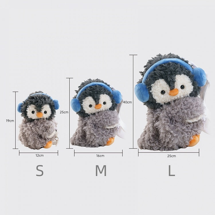 Sac à dos en peluche pingouin gris mignon, sac à bandoulière, taille S/M/L