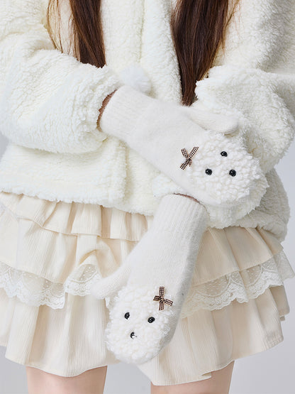 White Lolita Bow Details Puppy Design Gloves